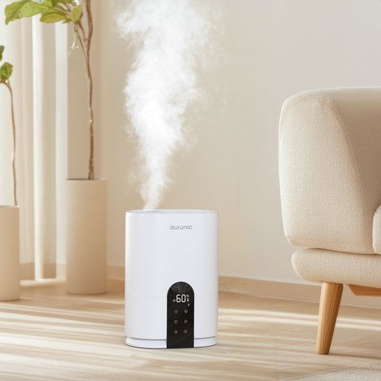 Auronic Luftbefeuchter - 4 Liter - 40m2 - Geeignet für Wohnzimmer, Büro, Schlafzimmer, Babyzimmer und mehr - Mit Aromatherapie - BPA-frei - Weiß