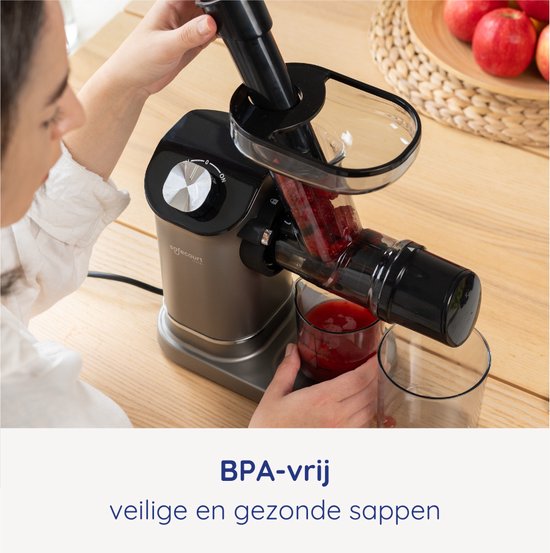Safecourt Kitchen - Slow Juicer - 700 ml & Kaltpressung - Mit leisem Motor und Tropfstopp - Für frischen Saft von Obst und Gemüse - Grauer Kunststoff