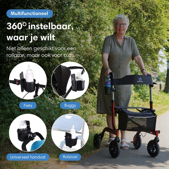 Safe Life® universal Cup Holder & Phone Holder - für Rollator, Rollstuhl, Kinderwagen & mehr