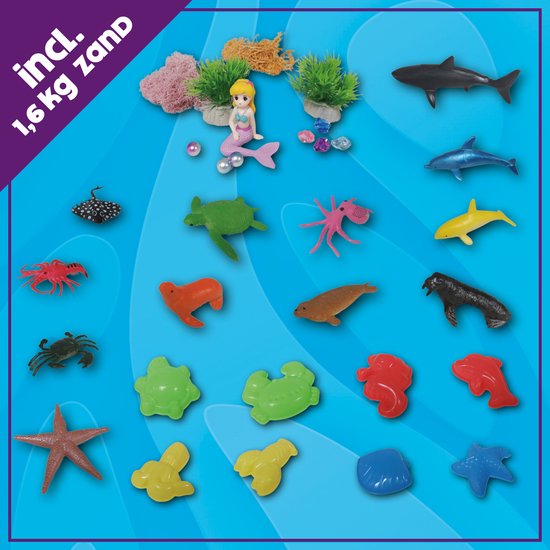 KidzKraze® Ocean Wonders Play Sand - 1,6 kg brauner und blauer klebriger Spielsand für drinnen - Inklusive Spiel- und Aufbewahrungskoffer - Sensorisches Spielzeug - Sandkasten-Starterset für Kinder - Das große Spielzeugbuch 2025