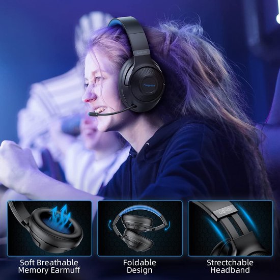 Fuegobird UG-01 2,4GHz Drahtloses Gaming-Headset - Bluetooth-Kopfhörer - Multiplattform - Geeignet für PS4/PS5, Nintendo Switch - Schwarz Blau