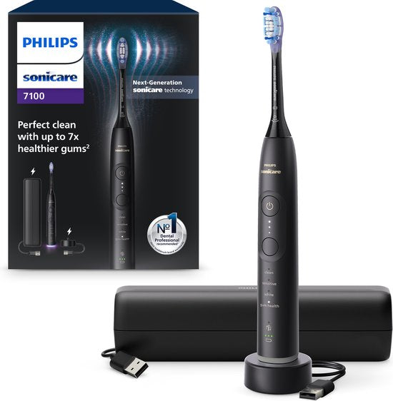 Philips Sonicare 7100 Series - Elektrische Zahnbürste - Schwarz - Reiseetui - Gesünderes Zahnfleisch - HX7421/01