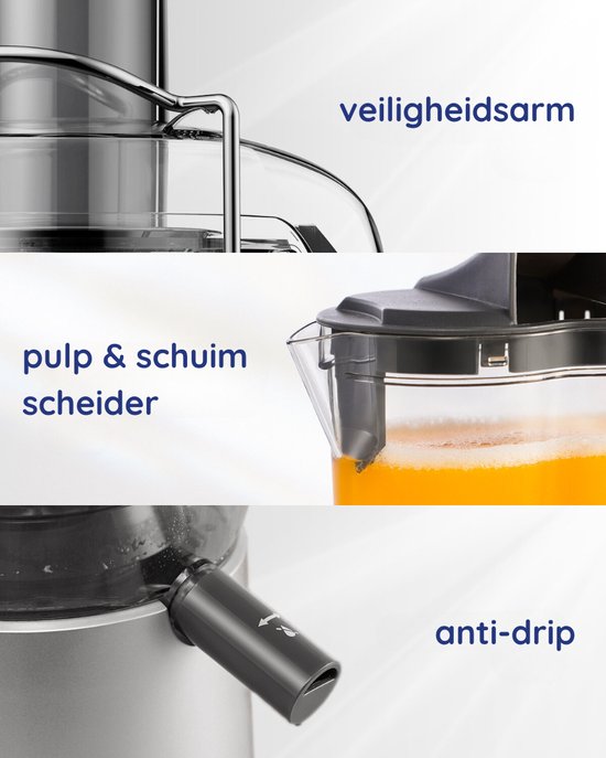 Safecourt Kitchen - Entsafter - Saftpresse für Obst und Gemüse - 3 Geschwindigkeiten - 1200 Watt - Schwarz/Silber