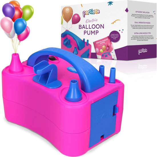 Partizzle Elektrische Ballonpumpe - Schnell aufblasen Party Ballons - Ballonbogen Ballonpumpe - Geburtstag / Weihnachten / Nikolaus Dekorationen - Rosa Blau
