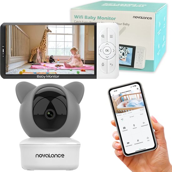 Novalance - Wifi-Babyphone - Babyphone mit Kamera - Babyphone mit 5-Zoll-Bildschirm - Wiegenlieder - Intelligente Detektoren