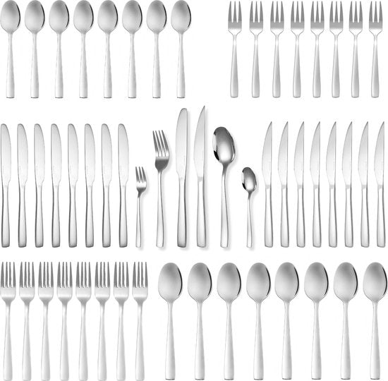 Deleca - 12 Personen Besteckset Essential (72 Teile) - Löffel, Messer, Gabeln, Steakmesser & Kuchengabeln - Spülmaschinenfestes Besteck - Glänzend Silber / Edelstahl