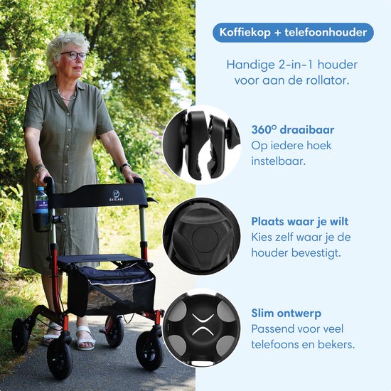 Safe Life® universal Cup Holder & Phone Holder - für Rollator, Rollstuhl, Kinderwagen & mehr
