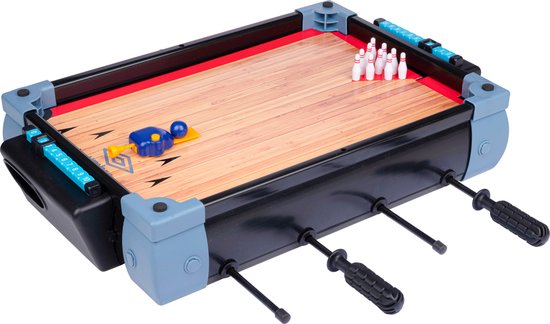 Umbro Tischfußballtisch Modell - 5-in-1 Tischspiel - 40 x 30 x 25 CM - Tischfußballspiel - Fußball, Hockey, Basketball, Tennis und Bowling - Schwarz/Blau