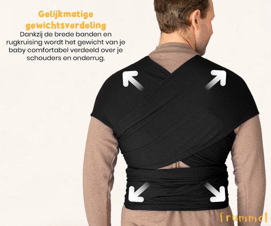 Frummel Baby Carrier Black - Baby Wrap - Babytrage - Tragetuch gewebt - Baby 0-36 Monate - Neugeborenes