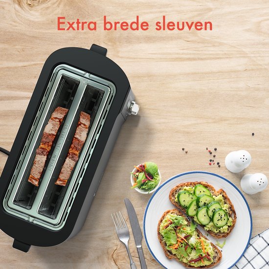KitchenBrothers Toaster - 6 Heizstufen - 2 extra lange Schlitze - 1520W - Schwarz