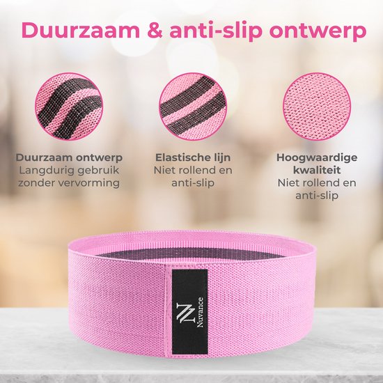 Nuvance - Resistance Bands Set inklusive Tragetasche - 3er Set - Resistance Band - Fitness Elastic - eBook mit zusätzlichen Übungen - Grün Pink und Lila