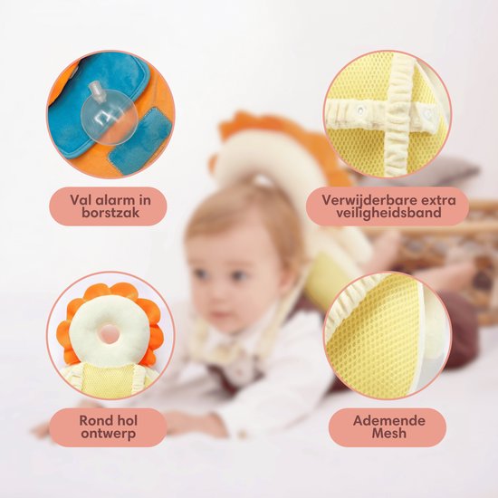 Vulpes Goods® BabyCare - Baby Kopfkissen - Baby Sicherheitskissen - Sturzrucksack - 3D Atmungsaktiv - Sicheres Laufen lernen - Löwe