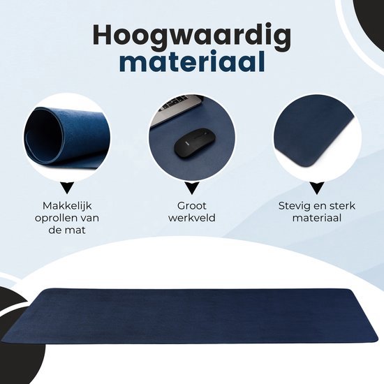 WURK Professional Schreibtischunterlage Kunstleder - Schreibtisch-Organizer - Schreibtischunterlage - Schreibtischzubehör - Mauspad XXL- Inklusive Kabelclip - 120x60 - Blau