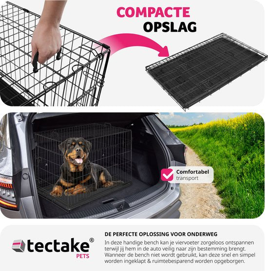 tectake® Hundekäfig - Hundezaunbox - Hundezwinger - Faltbare Hundebox - Stabile Transportbox für Hunde und Welpen - Für Kofferraum, Auto, Camping und Zuhause - 121,5 x 75,5 x 80,5 cm