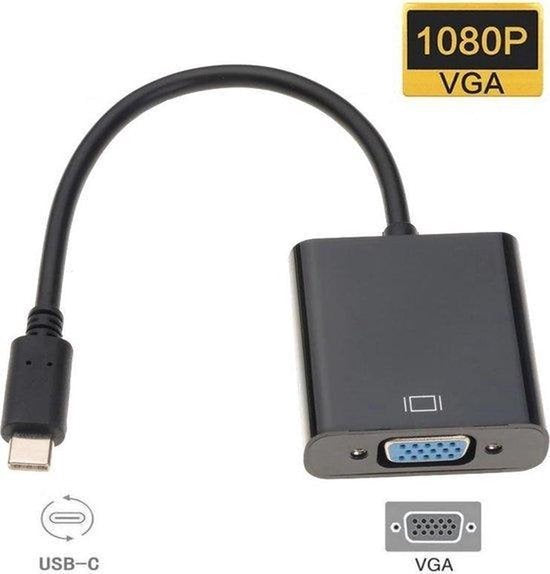 Techvavo® USB C zu VGA Adapter - USB C zu VGA - Full HD 1080P - Stecker zu Buchse - Schwarz