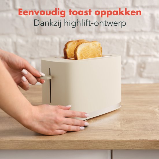 KitchenBrothers Toaster - Toaster - 6 einstellbare Wärmestufen - 2 extra breite Schlitze - 870W - Beige