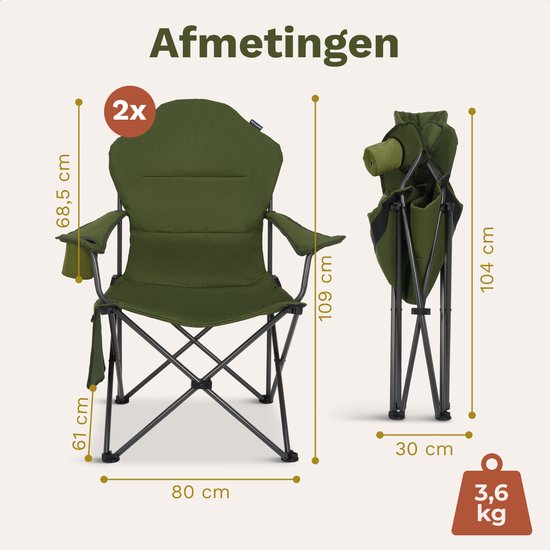 TRVLMORE Campingstühle XXL - klappbar - 2er-Pack - 160KG Tragkraft - Inkl. Tragetasche - Klappstuhl - Angelstuhl - Campingstuhl - Klappstuhl - Grün