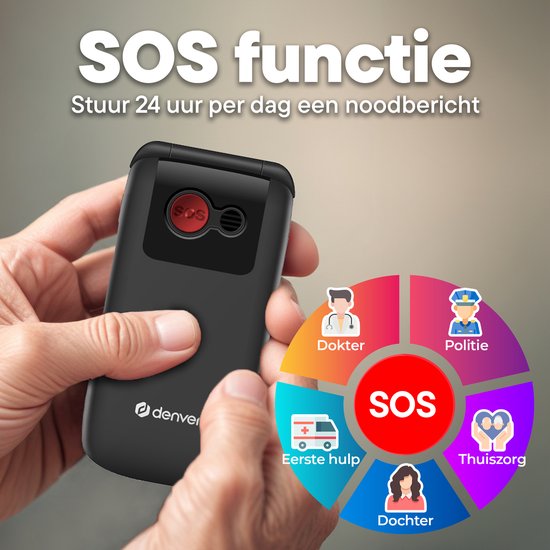 Denver Seniorenhandy 4G - Große Tasten - SOS-Taste - Ladestation - GSM - Simlock-free - Bluetooth - BAS24600L