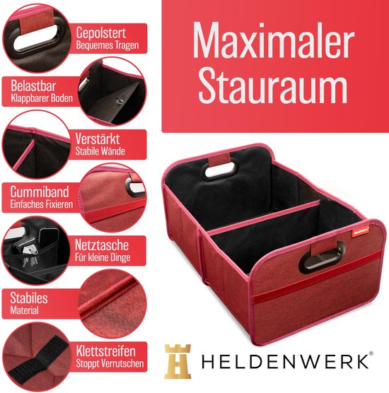 Kofferraumtasche faltbar und stabil - Kofferraum-Organizer Einkaufstasche zur praktischen Aufbewahrung - Auto-Faltbox, Kofferraumbox (rot)