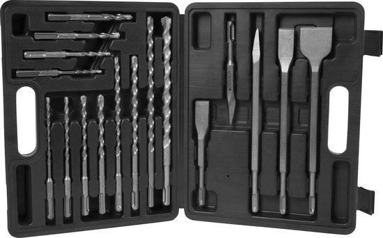VONROC Bohr- und Meißelsatz SDS-Plus - 17-teilig - Universal - Koffer inkl. Bohrer, Spitz- und Flachmeißel