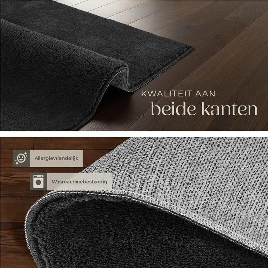 tectake® Kurzflorteppich - 160 x 230 cm - Schwarz - 1630 g/m² Florgewicht - Teppich für Wohnzimmer, Schlafzimmer, Esszimmer - Pflegeleicht und waschbar - Anti-Rutsch-Unterlage - Allergikerfreundlich - Verschiedene Größen und Farben