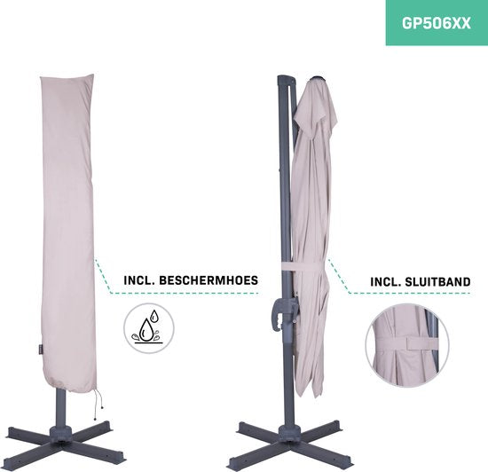 VONROC Premium Floating Parasol Pisogne - 300x300cm - Inkl. Kreuzfuß & Schutzhülle - Quadratisch - 360° drehbar - Neigbar - UV-beständiges Tuch - Beige