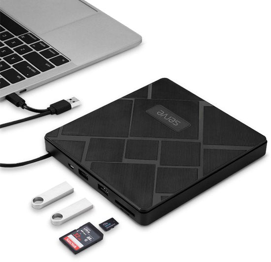 Serve 4-in-1 Externer CD / DVD Player & Brenner für PC, Laptop & Mac iOS - Plug & Play - SD & Micro SD Kartensteckplatz + USB Hub