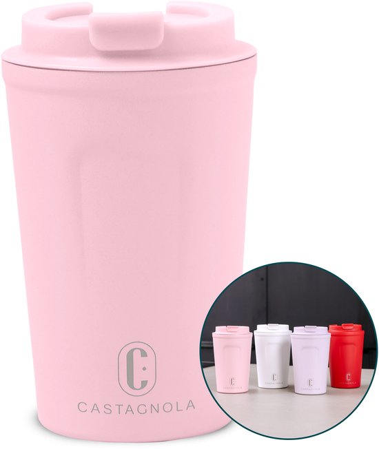 Castagnola Thermos Cup - Kaffeebecher To Go - Reisebecher für Kaffee und Tee - Teebecher - 380 ML - Edelstahl - Pink