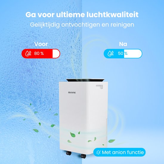 Auronic Luftentfeuchter und Luftreiniger - Pro Series - 10 l pro Tag - Waschtrockenfunktion - Schlafzimmer, Badezimmer und Wohnzimmer - Weiß