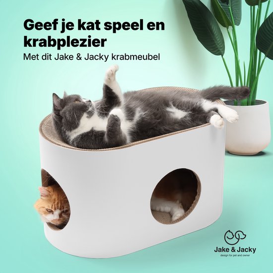 Jake und Jacky Kratzpappe für Katzen - Katzenhaus Pappe - Kratzbaum Pappe - Kratzkorb - Kratzbrett - Kratzmöbel - Kratzmatte Pappe - Katzenkorb - Katzenbett - 60x34x34cm
