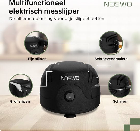 Noswo Elektrischer Messerschärfer - Multifunktional - Geeignet für Messer, Schraubendreher und Scheren - Rutschfest - Schwarz