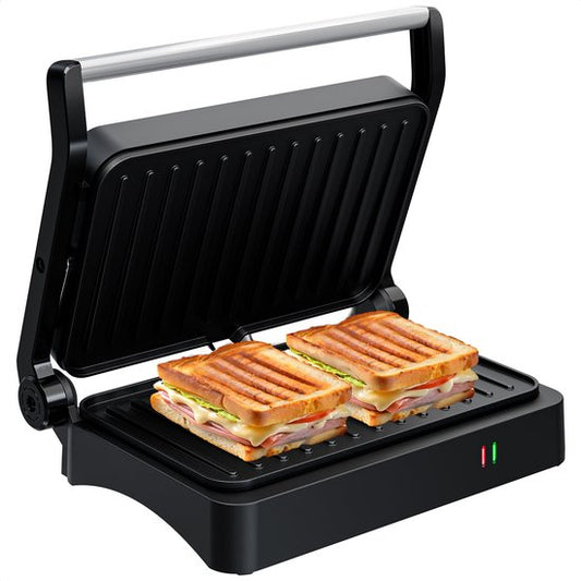 KitchenBrothers Kontaktgrill - Toasti Gerät - Grillgerät - Panini Grill - Croque Monsieur Gerät - Toasti Eisen - 1200W - Schwarz