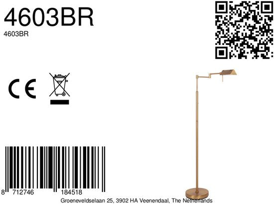 Stehlampe GlowGo 4603BR – Klassische Stehlampe in Bronze von Mexlite mit integriertem Akku, verstellbarem Arm und Dimmer, Höhe 125 cm