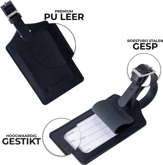 EverNeeds Gepäckanhänger - Gepäckanhänger für Koffer - Gepäckanhänger - PU Leder - Schwarz - 2 Stück