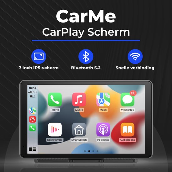 CarMe - CarPlay Bildschirm 7 Zoll - Apple CarPlay & Android Auto (Wireless) - Touchscreen - Auto-Navigationssystem