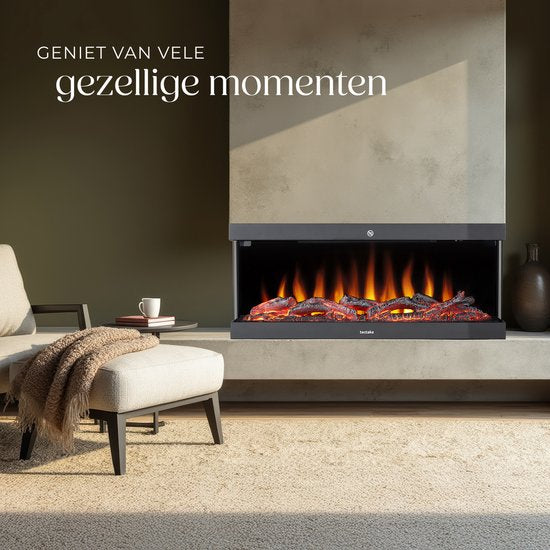 tectake® Wandkamin - Elektrokamin - Atmosphärischer Kamin - 900W & 1800W - Steuerung per Fernbedienung oder App - mit Thermostat - Ofen - mit Heizung - Kamine - mit Holz- und Glüheffekten - 3D Flammen - Timer - 9 Farboptionen