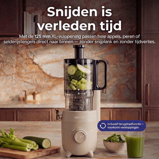 Safecourt Kitchen Slow Juicer - leistungsstarker Motor [Vorschneider & Kaltpress-Technologie] - einfache Reinigung - BPA-frei - Entsafter Beige