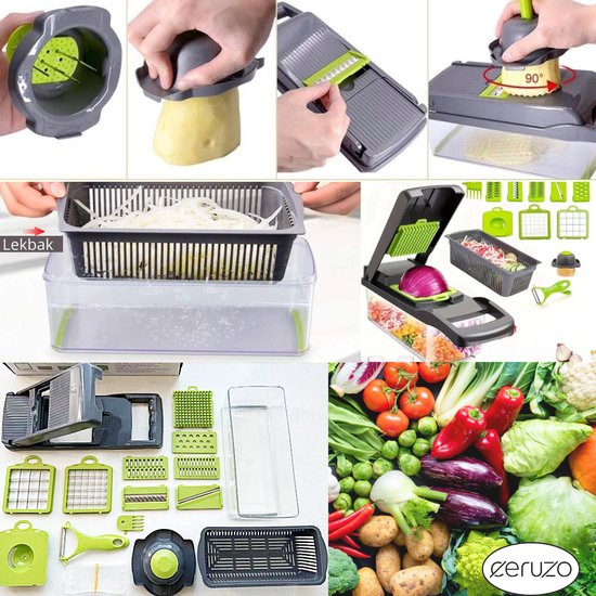 Mandoline - 16-teiliger Gemüseschneider - mit Auffangschale - Hobel - für Gemüse und Obst