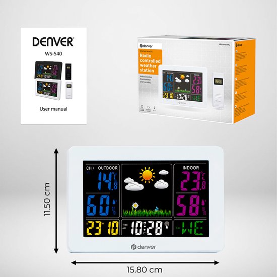 Denver WS-540 White - Weerstation - alarmfunctie - kleurenscherm - Wit
