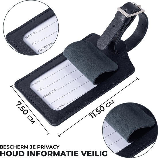 EverNeeds Gepäckanhänger - Gepäckanhänger für Koffer - Gepäckanhänger - PU Leder - Schwarz - 2 Stück