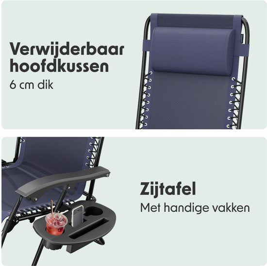 LifeGoods Faltbare Gartenstühle - 2 Stück - Gartenliege - 30°-90° verstellbar - Metall - Blau