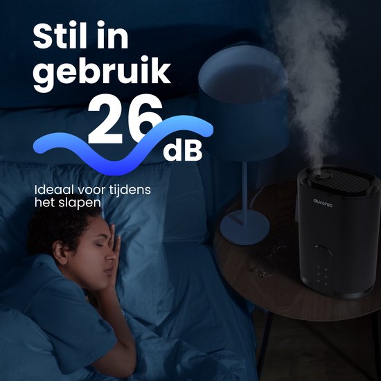 Auronic Luftbefeuchter - 4 Liter - 40m2 - Geeignet für Wohnzimmer, Büro, Schlafzimmer, Babyzimmer und mehr - Mit Aromatherapie - BPA-frei - Schwarz