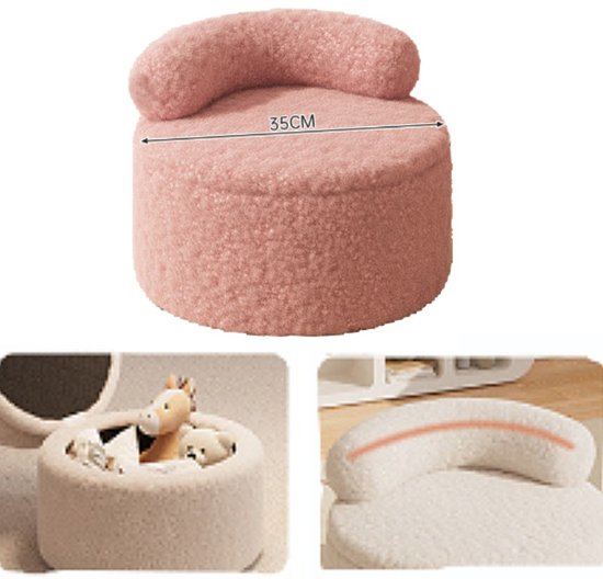 Ceruzo Kindersessel - Rosa Aufbewahrungsstuhl - Teddy Boucle- Weiche Rückenlehne- Ø 35 -H28 cm