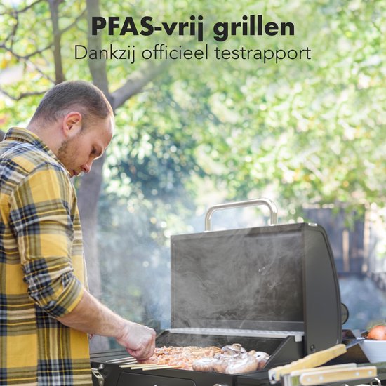 KitchenBrothers Holzkohlegrill - Verstellbarer Kohlerost - 42x57cm Grillfläche - Seitenwände - Schwarz