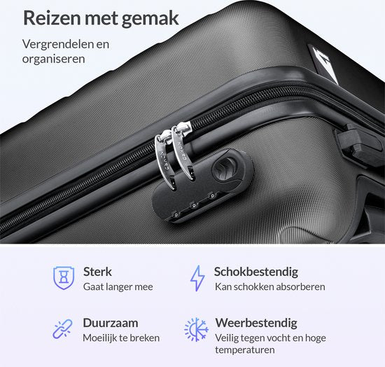 Nohrd Handgepäck Koffer - Schwarz - Reisekoffer mit Rädern - 55x35x20 cm - Handgepäck Trolley Leichtgewicht - Reisekoffer - Trolley mit Rädern - Koffer