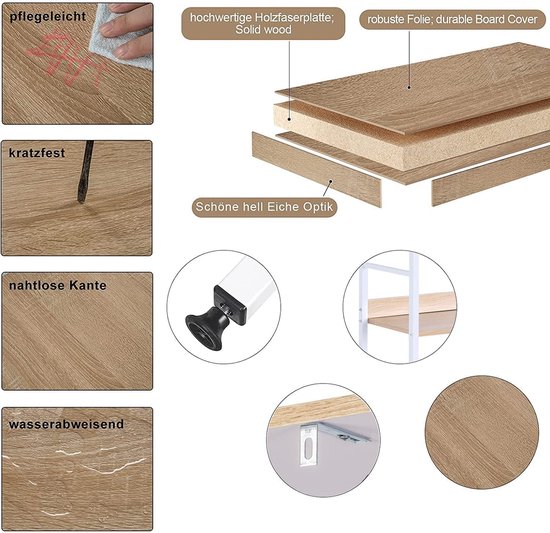 Rootz Standregal Hochregal - Regalschrank - Bücherregal - Aufbewahrungsregal - Präsentationsständer - Organizer - Lagenregal - Weiß + helle Eiche - 60x27,5x160 cm