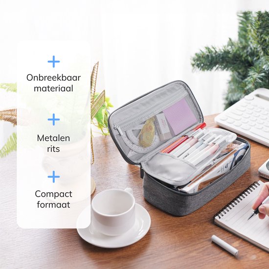 Diydash Federmäppchen - Federtasche - Federmäppchen - Schulmäppchen - Großes Federmäppchen - Schulbedarf - Trousse Scolaire - Für Mädchen, Jungen und Erwachsene - Grau