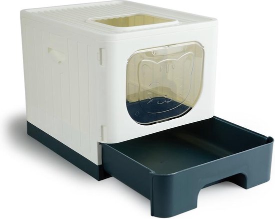 Lifa Living Faltbare Katzentoilette mit ausziehbarer Schublade - praktisch, tragbar und geräumig - Creme/Anthrazit