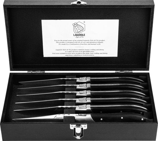 Laguiole Style de Vie Steakmesser Luxury Line - 6-teilig - Schwarzes Pakaholz