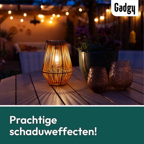 Gadgy Solar-Gartenleuchte Rattan Braun - Solar-Gartenleuchte - Solar-Tischleuchte mit USB-Anschluss - Außenleuchte Gartenstatue - Gartenlaterne mit Tag/Nacht-Sensor - Beleuchtung für draußen - Laterne Garten